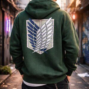 Attack on Titan Hoodie Jacket Green Anime Survey Corps Zip Up Men's Size M